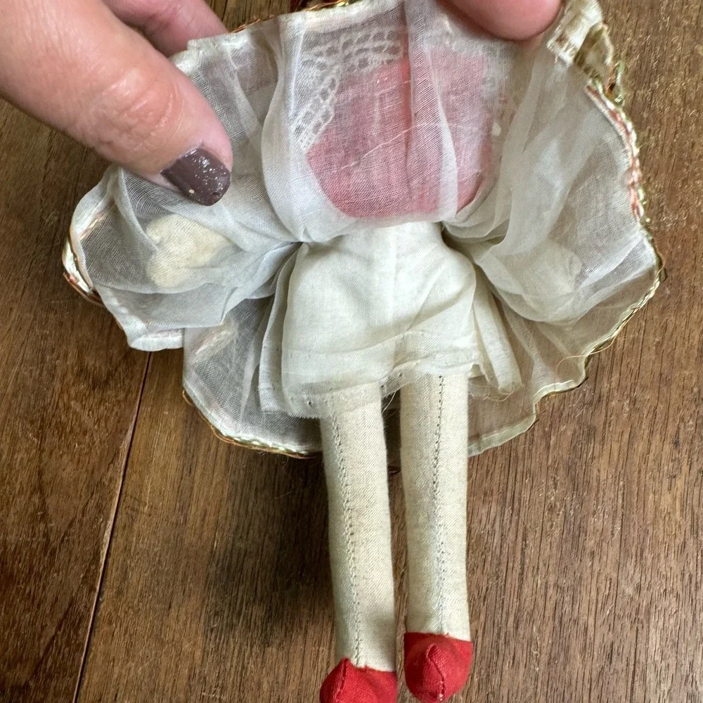 Vintage Antique Celluloid Cloth Straw Stuffed European Folk Art Style Doll‎